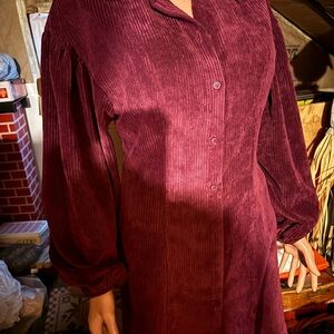 Ladies ASOS Burgundy Corduroy Button-Up Dress Size 8